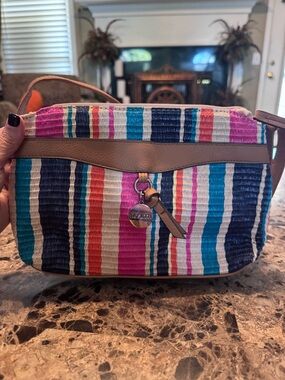 Rosetti Striped Crossbody Bag in Pink, Blue & Tan